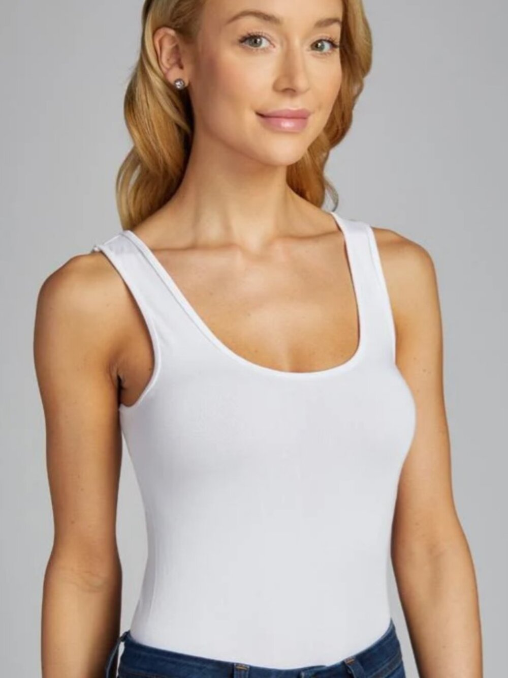 C'est Moi Clothing Co. Naturals Bamboo reversible double scoop Tank OS White